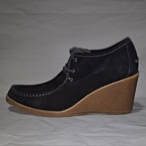 Sperry Top-Sider Wedge Shoes Women's 10M Black Suede Leather 3" Heels Lace-up